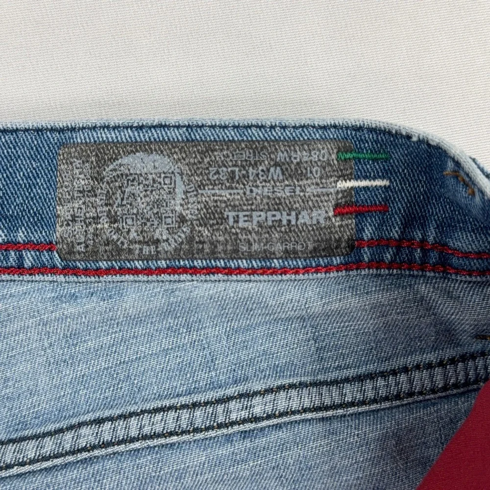 Diesel Tepphar Slim-Carrot Distressed Stretch‎ Blue Jeans Mens 34x32 Italy